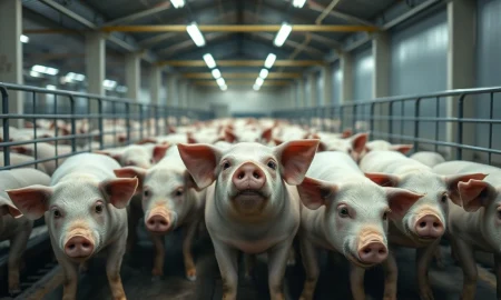 Trader monitoring falling lean hog futures prices on a digital exchange screen.