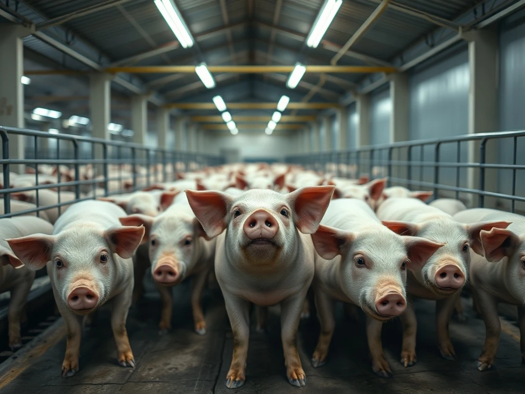 Market-weight hogs in a modern farm pen, representing the lean hog commodity market.