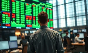 Trader monitors rising lean hog futures prices on Chicago commodity exchange trading floor