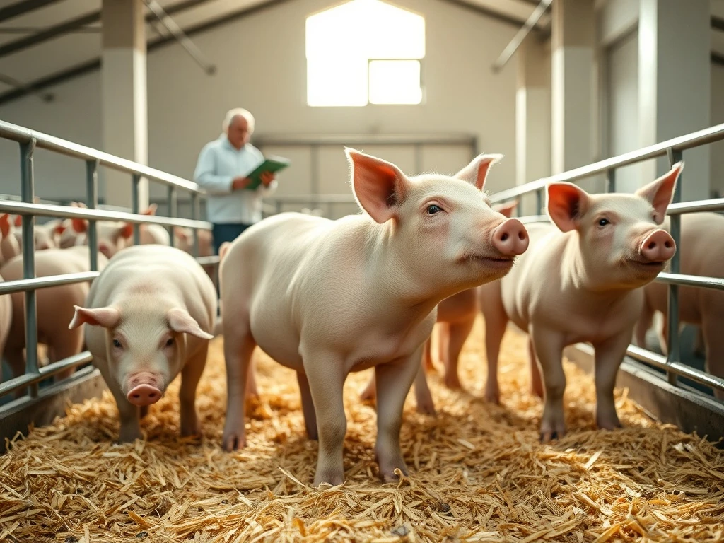Market-weight hogs in a commercial facility as lean hog futures trade higher.