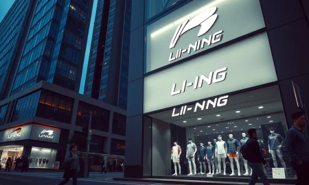 A Li Ning retail storefront in an urban setting, representing the company's consumer business.