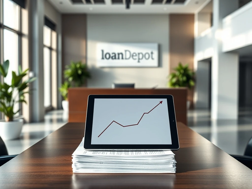 loanDepot Q4 earnings report showing financial documents and a performance graph in a corporate setting.