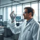 Scientist in a biotech lab analyzing a sample, representing MacroGenics research and development.