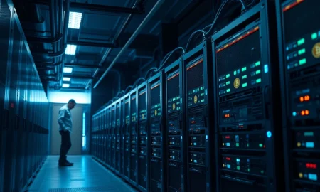 Bitcoin mining data center server room with Marathon Digital Holdings mining equipment.