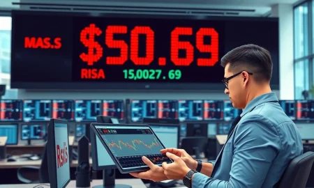 Financial analyst monitoring Masco Corporation stock price and RSI technical indicators on trading desk display
