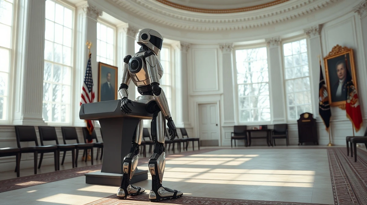 Humanoid robot at White House event for Melania Trump's education initiative.