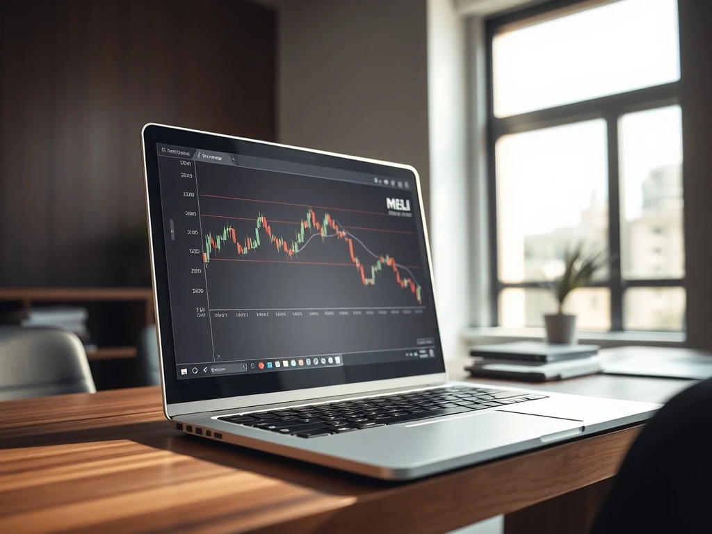 MercadoLibre MELI stock chart showing a sharp decline on a trading platform screen.