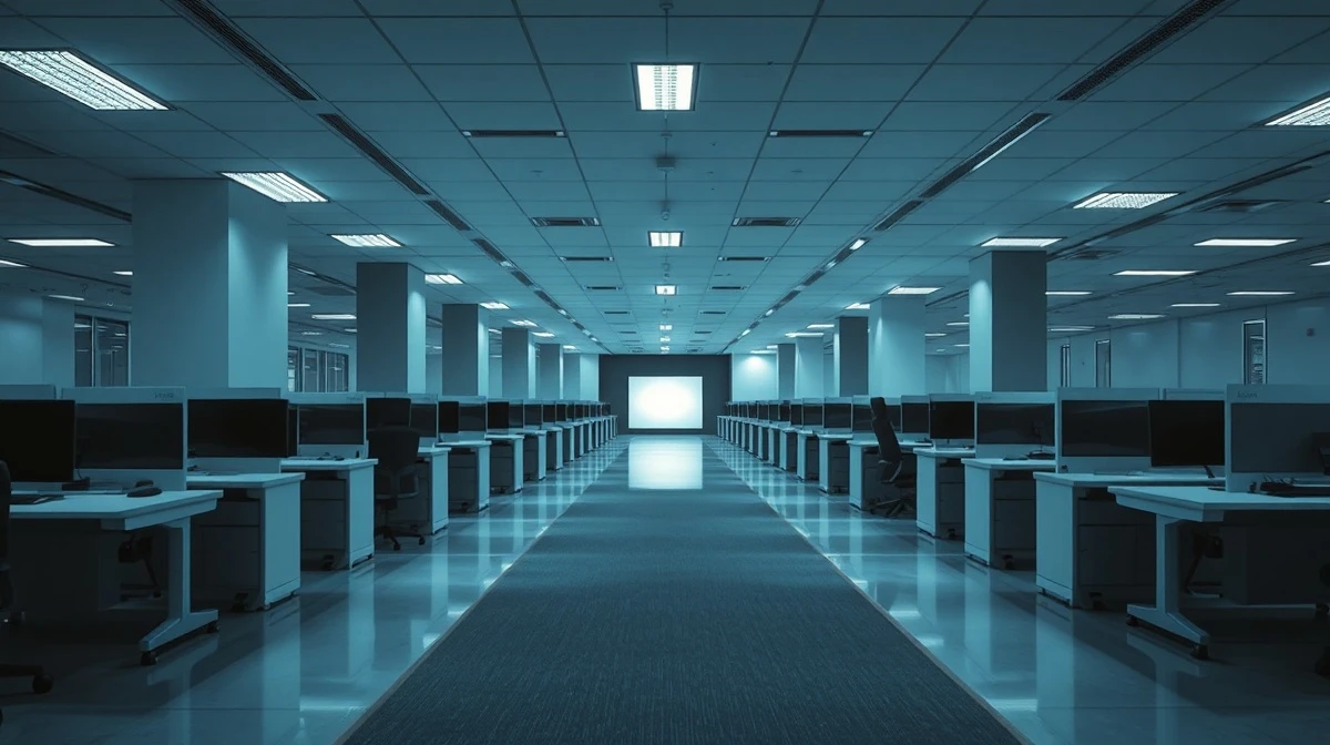 Empty office corridor symbolizing Meta's reported 20% workforce reduction plan.