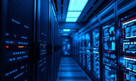Server room representing Meta's new AI systems for automated content moderation and enforcement.