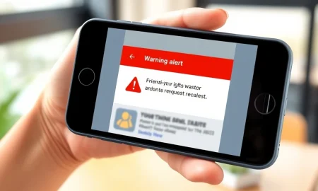 Meta scam detection tools warning alert on a smartphone screen for Facebook, WhatsApp, and Messenger security.