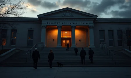 A courthouse exterior representing the legal action against MFS owner Paresh Raja.