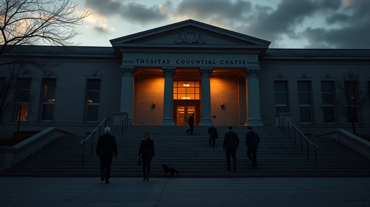 A courthouse exterior representing the legal action against MFS owner Paresh Raja.
