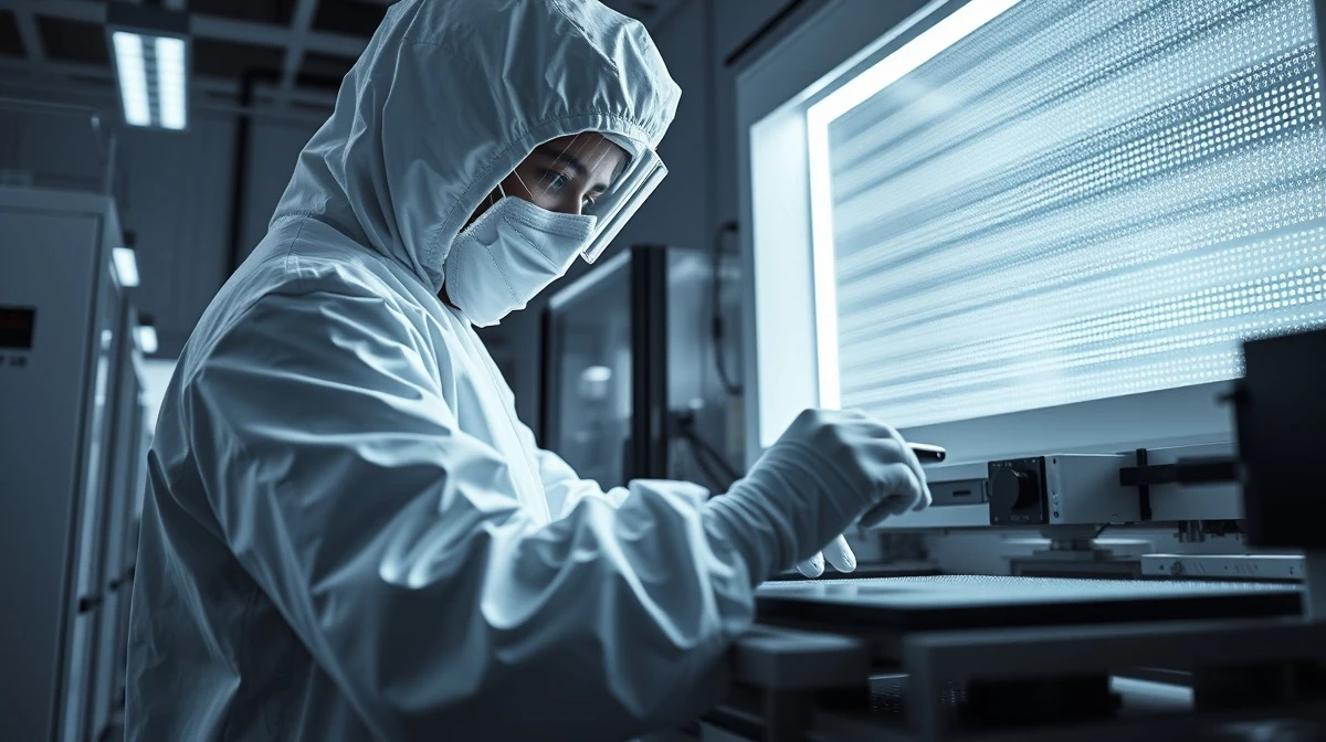 Micron Technology semiconductor wafer in a cleanroom, representing AI memory production.