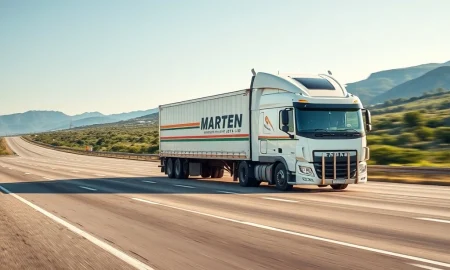 Marten Transport Ltd (MRTN) truck representing the logistics company whose dividend yield has pushed above 2%.