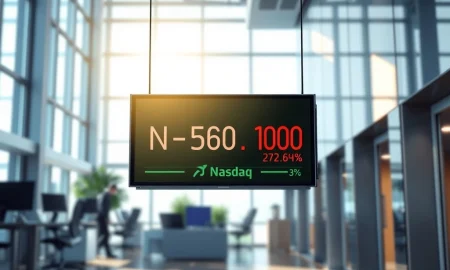 Nasdaq 100 stock ticker showing market volatility with Marvell Technology and MicroStrategy as key movers
