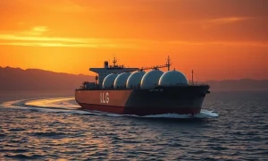 LNG tanker navigating Strait of Hormuz during Iran conflict impacting natural gas prices