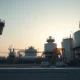 Industrial view of a large liquefied natural gas export terminal complex.