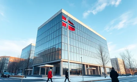 Norges Bank headquarters in Oslo where Norway's inflation data challenges rate cut expectations