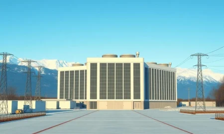 Nscale's Stargate Norway AI data center project in a Nordic landscape, representing the company's $14.6 billion valuation milestone.