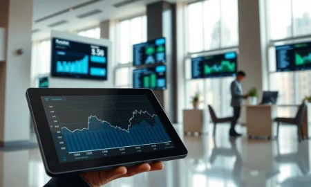 Analyst reviewing Nu Holdings efficiency ratio data on a digital tablet.