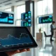 Analyst reviewing Nu Holdings efficiency ratio data on a digital tablet.