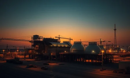Damaged LNG export terminal at Ras Laffan after reported Iranian attacks, with oil prices rising.
