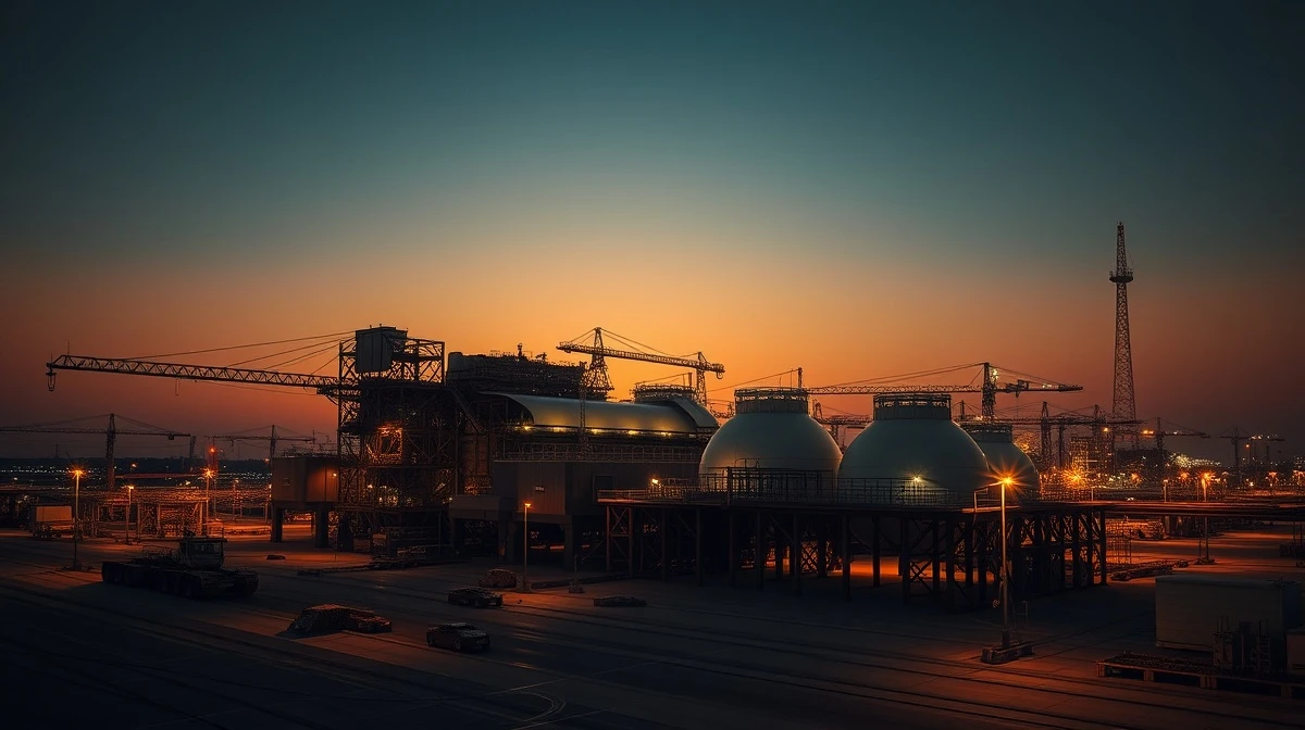 Damaged LNG export terminal at Ras Laffan after reported Iranian attacks, with oil prices rising.