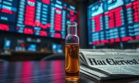 Crude oil vial symbolizing the price spike that caused major stock market declines in March 2026.