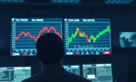 Trader monitors stock ticker and world map as oil prices surge and Oracle supports tech stocks in March 2026 market analysis.