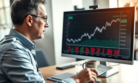 Financial analyst reviews Old Republic International (ORI) stock chart and dividend report in professional office setting.