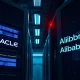 Oracle and Alibaba cloud AI infrastructure comparison showing server racks in data center.