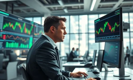 Professional trader analyzing unusual options activity for ORCL, HD, and FCX stocks on financial monitors.