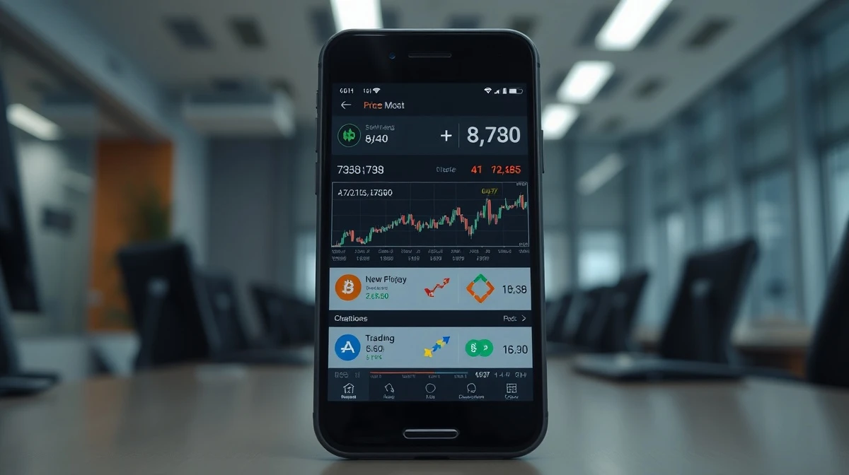 Cryptocurrency price chart analysis on a smartphone screen with exchange logos.