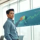 Financial analyst reviews Pi Network cryptocurrency chart showing a $0.75 price target for Pi Day.