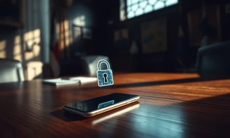 Smartphone with cracked lock icon representing the Greek Predator spyware surveillance scandal.