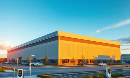 Sustainable Prologis industrial warehouse with solar panels, representing ESG-focused REIT investment.