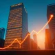 Prudential Financial headquarters with a graph symbolizing the rising 6% dividend yield for investors.