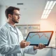 Analyst examines Revvity RVTY stock chart showing oversold RSI reading in biotechnology lab setting