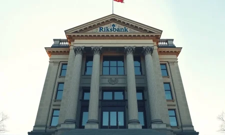 Riksbank headquarters in Stockholm, symbolizing the central bank's decision to hold interest rates, impacting the Swedish Krona (SEK).