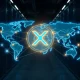 XRP token as central hub in a global blockchain finance network, illustrating its role as connective glue.