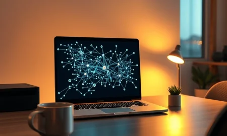 Rox AI sales automation platform with AI agents managing CRM data and customer insights on a laptop in a modern office.