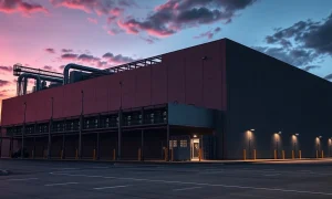 Exterior of a large modern data center, the subject of a proposed construction ban by Sanders and AOC.