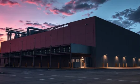 Exterior of a large modern data center, the subject of a proposed construction ban by Sanders and AOC.