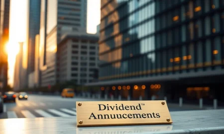 Daily dividend report announcement for SCVL GD CASY HPE ARI stocks with financial district background