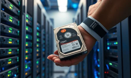 Seagate hard drive installation in data center server rack showing storage technology