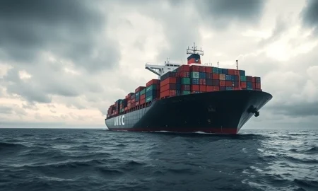 Cargo ship at sea illustrating global shipping routes affecting coffee prices.