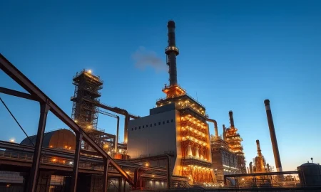 Companhia Siderurgica Nacional steel mill operations during evening hours