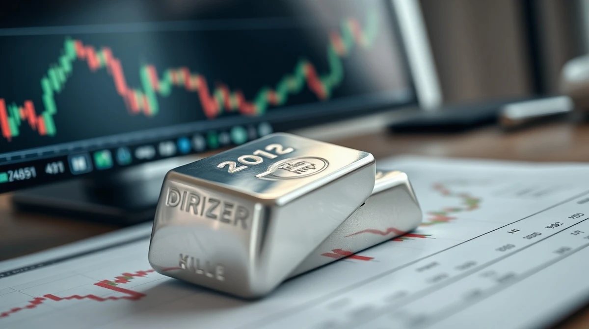 Silver bullion bar on a financial chart as prices hold below $80 per ounce.