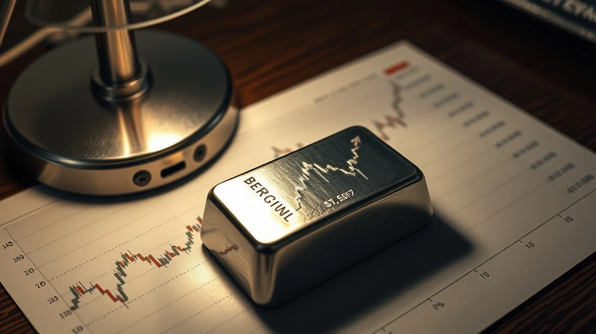Silver bullion bar on a financial chart showing a price surge to $68.20.