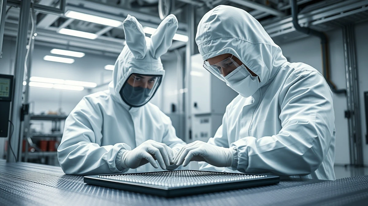 SK Hynix semiconductor wafer in a cleanroom setting for AI memory production.